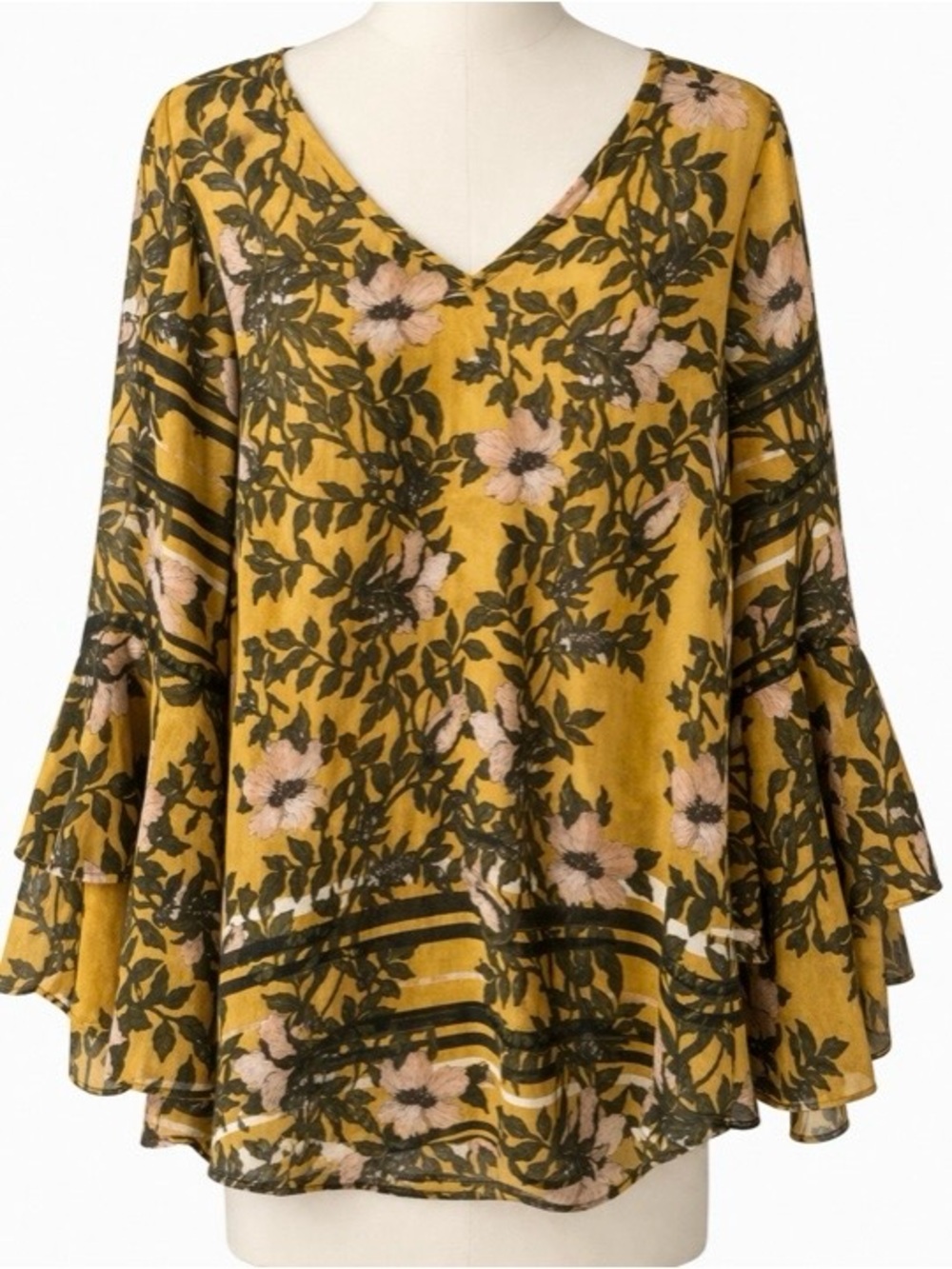 Cottagecore Floral Tiered Bell Sleeve Blouse Small Peasant Flowy Fairycore Top
